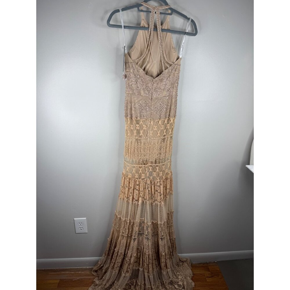 NWT Sherri Hill 52663 Lace halter Neck Maxi Dress High-low Sheer Skirt Size 0 - Picture 8 of 11